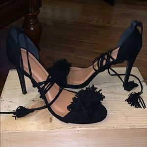 Black Pompom Heels